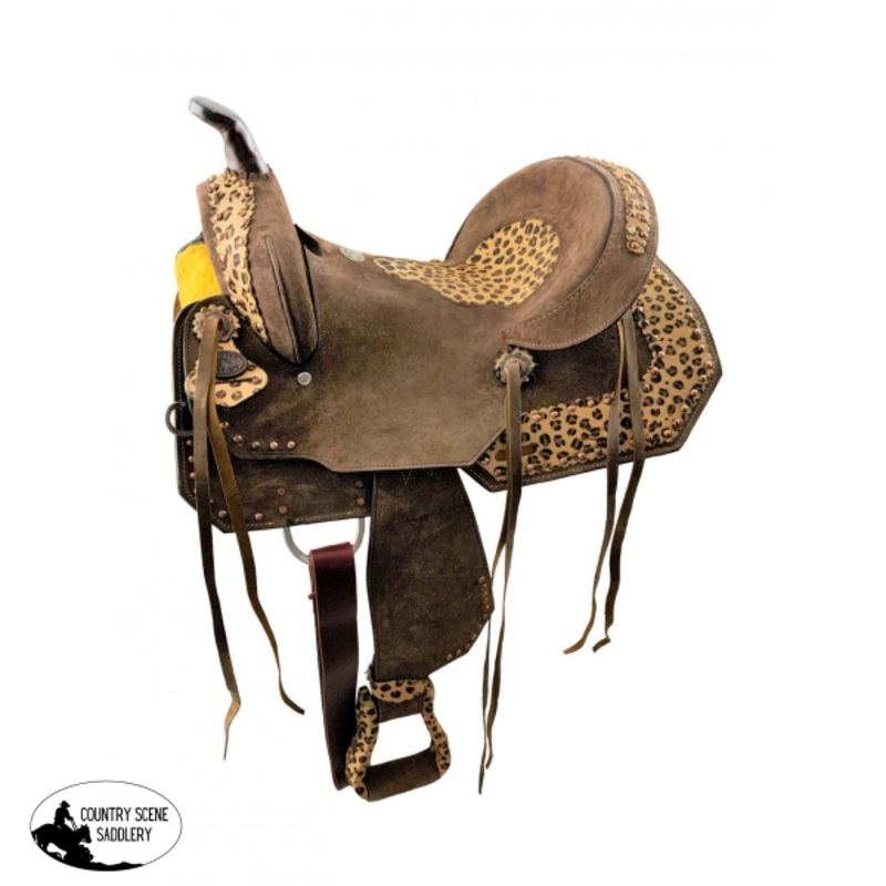12nch  Double T  Youth Hard Seat Barrel style saddle with Cheetah Seat.