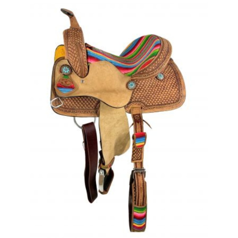 15″ Double T  Youth Hard Seat Western saddle with Wool Serape Accents.