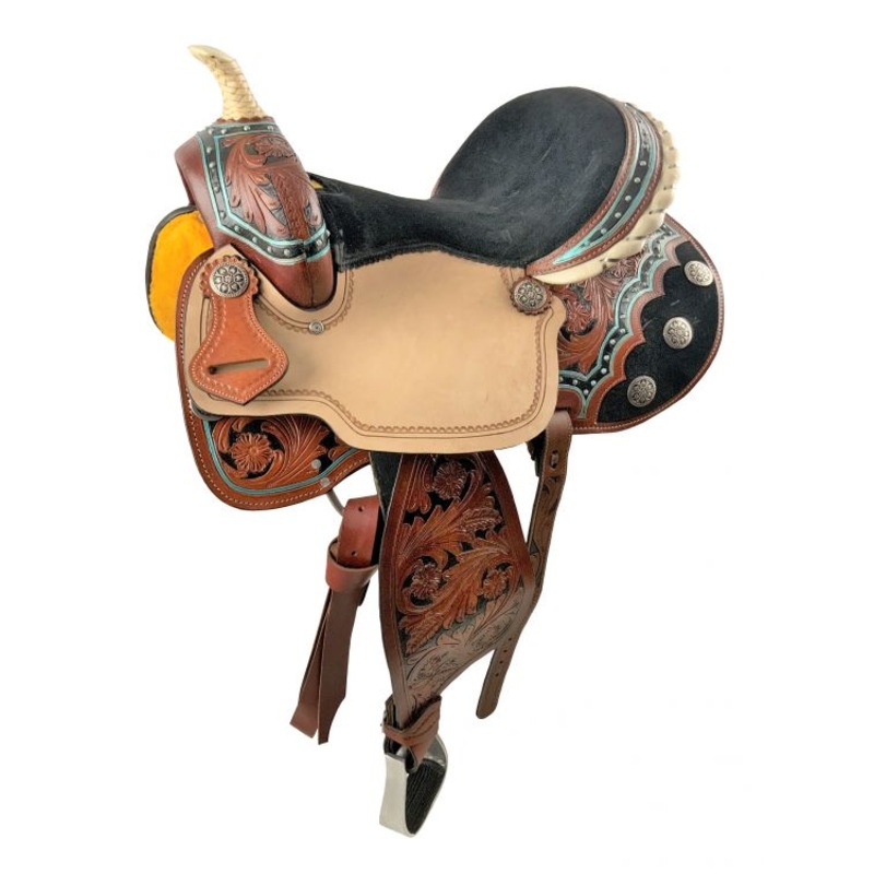 15″ Economy Barrel Saddle Set with floral tooling #SDP009