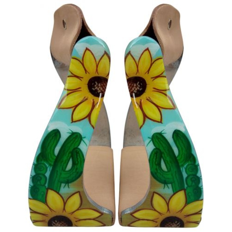 #176934: Showman Lightweight twisted angled aluminum stirrups with sunflower and cactus print ove