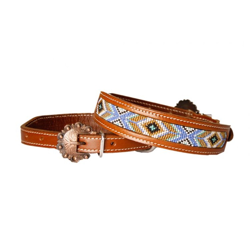 #DC-20: Showman CoutureGenuine leather dog collar with beaded inlay