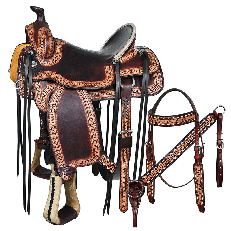 Western Horse Tack Set Saddle American Leather Ranch Roping Hilason