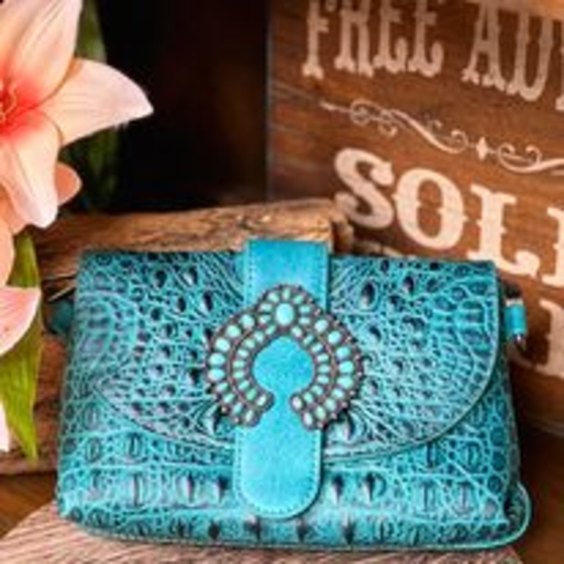 Wrangler Croc Embossed Crossbody ~ Turquoise
