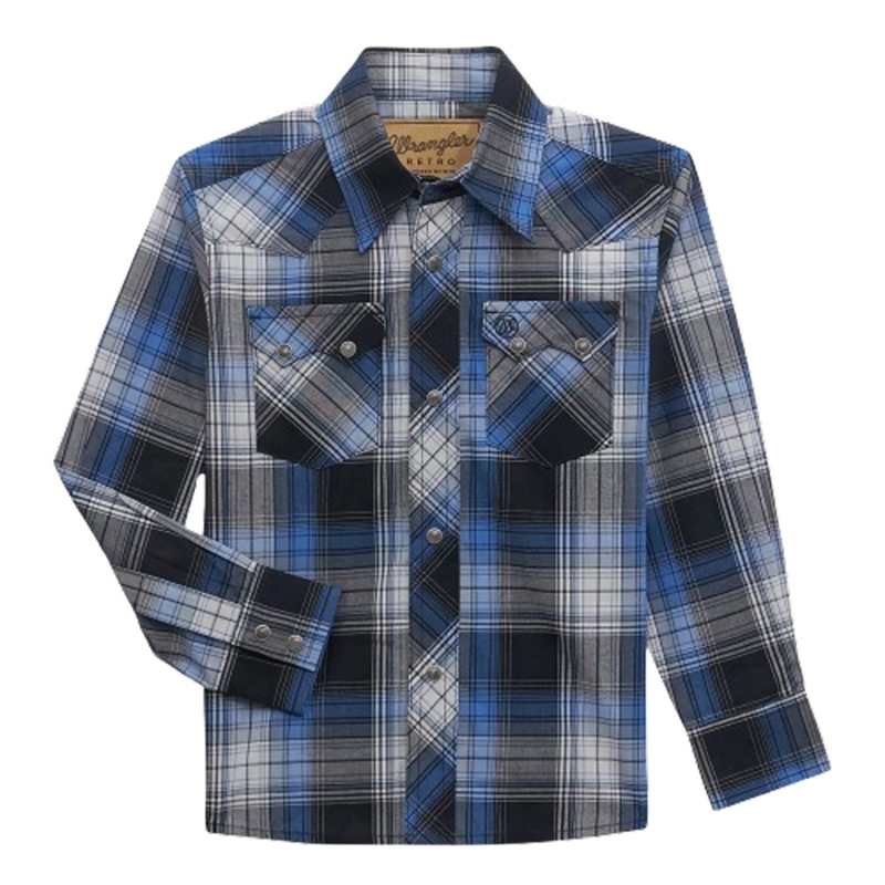 112356545 Wrangler Boys Retro Long Sleeve Snap Shirt – Jet Navy