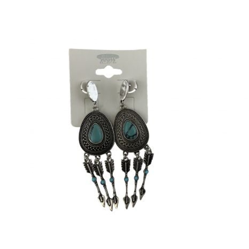 #AE4357-SBTQ: Oval concho dangle earring with arrow dangle