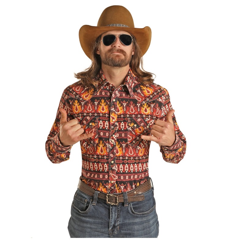 B2S7090 Rock & Roll Denim Men’s Dale Brisby Aztec Print Long Sleeve Western Snap Shirt