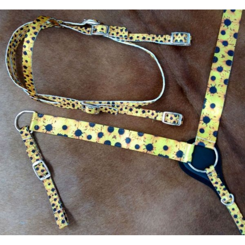 Showman  HORSE SIZE Nylon Headstall & Breastcollar set With Sunflower Print Design