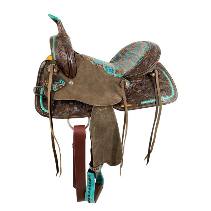 15 in teal gator patchwork barrel saddle