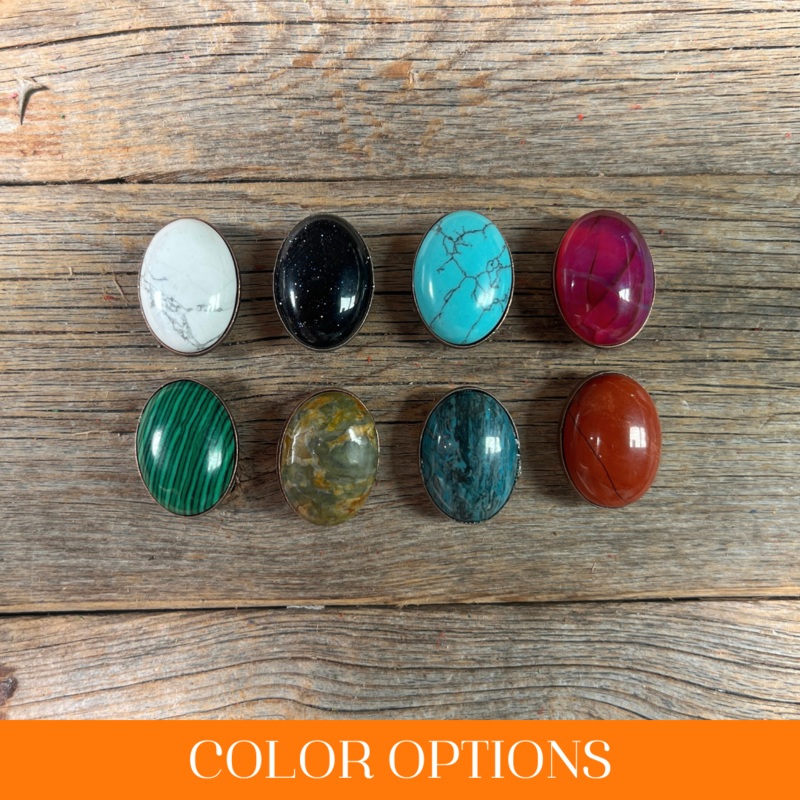 1″ Oval Cabochon Stone Concho – Turquoise, Fuchsia, Rust, Blue, Sage, Lapis, White, Green
