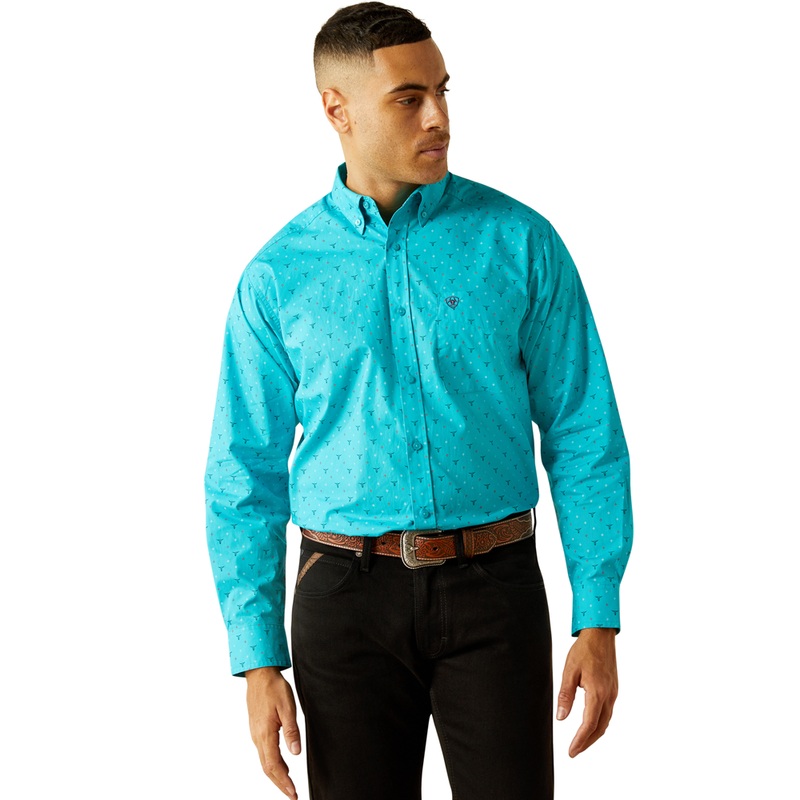 10058762 Ariat Men’s Willke Classic Fit Long Sleeve Button down Shirt – Turquoise