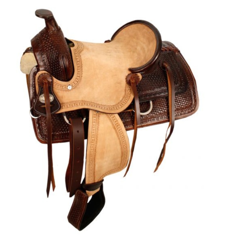 13″ DOUBLE T HARD SEAT ROPER STYLE SADDLE WITH BASKETWEAVE TOOLING