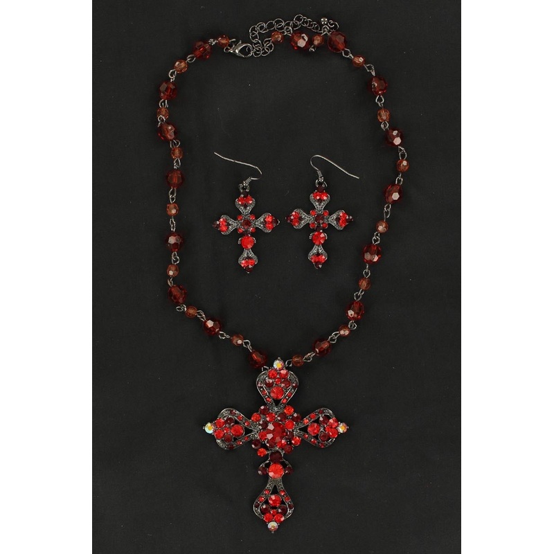 Blazin Roxx Crystal Cross Necklace & Earrings Set