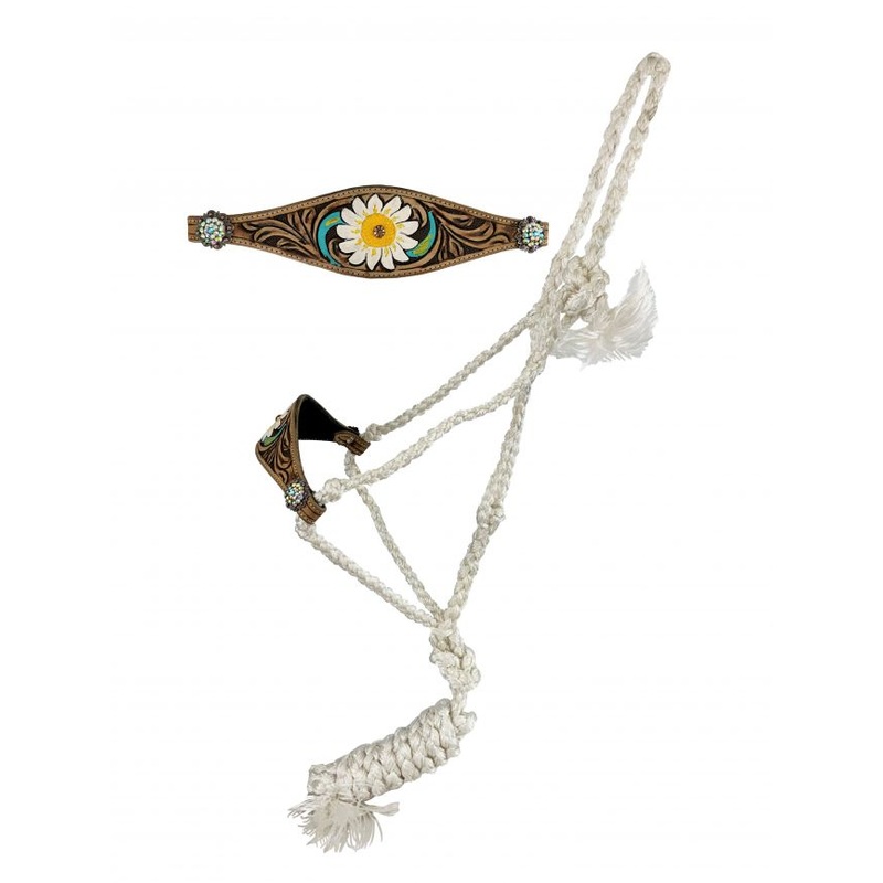 Showman  Woven white nylon mule tape halter with white painted flower on noseband