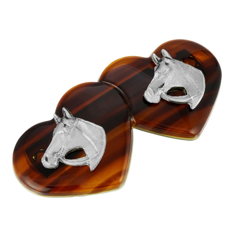 1928 Jewelry Tortoise Heart Barrette with Horse Heads