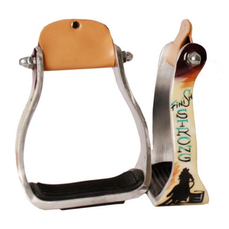 #20174: Showman  “Finish Strong” barrel racer print stirrup