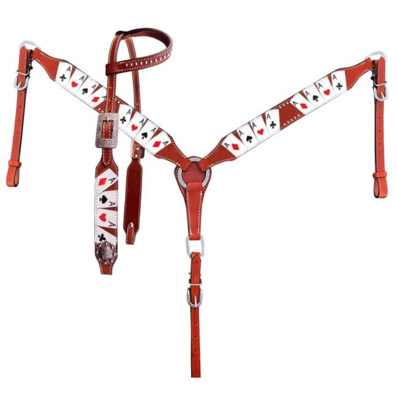 “Four of A Kind” Print One Ear Headstall and Breast collar Set-FREE SHIPPING