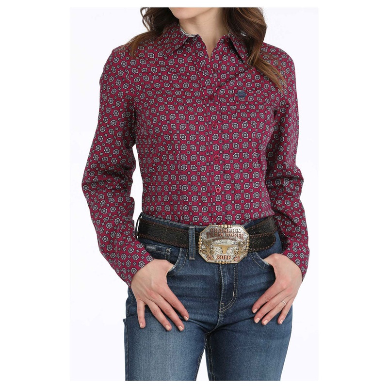 MSW9164238 Cinch Women’s Long Sleeve Western Button Shirt – Burgundy Print