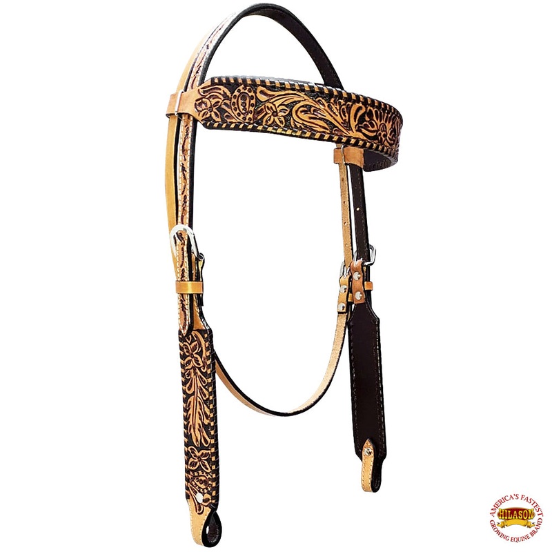 Western Horse Headstall American Leather Carved Tan Hilason