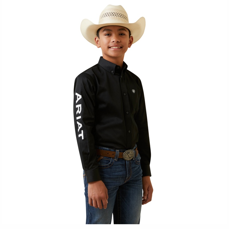 10045426 Ariat Boys Team Logo Twill Long Sleeve Button Down Shirt – Black