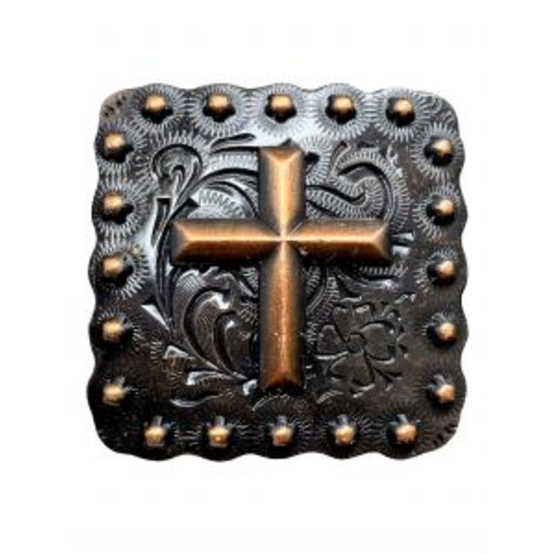 Copper engraved cross concho with screw