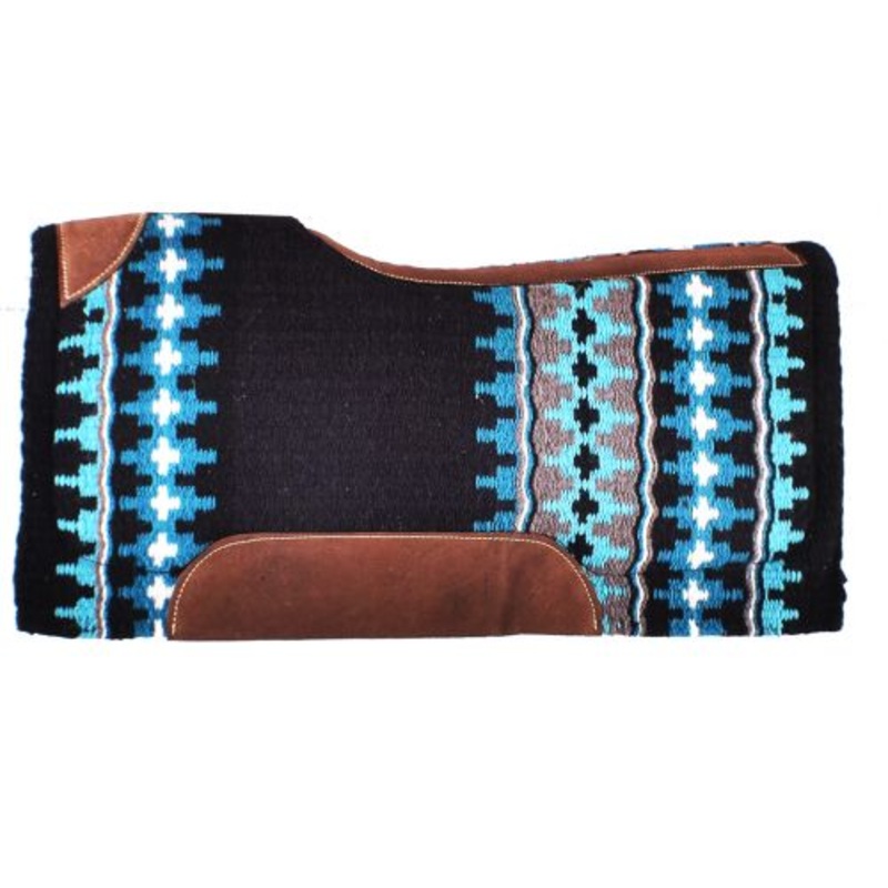 #4904: Showman 34″ x 36″ Black and Turquoise memory felt bottom saddle pad