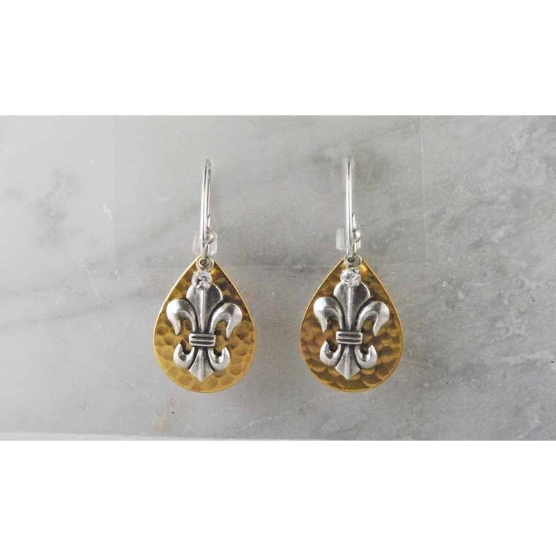 Finishing Touch Fleur-Di-Lis On Teardrop Disc French Wire Earrings