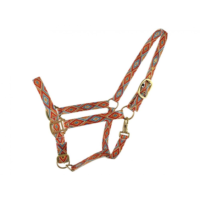 Showman  Premium Nylon Horse Sized Halter with Orange and blue Navajo Print