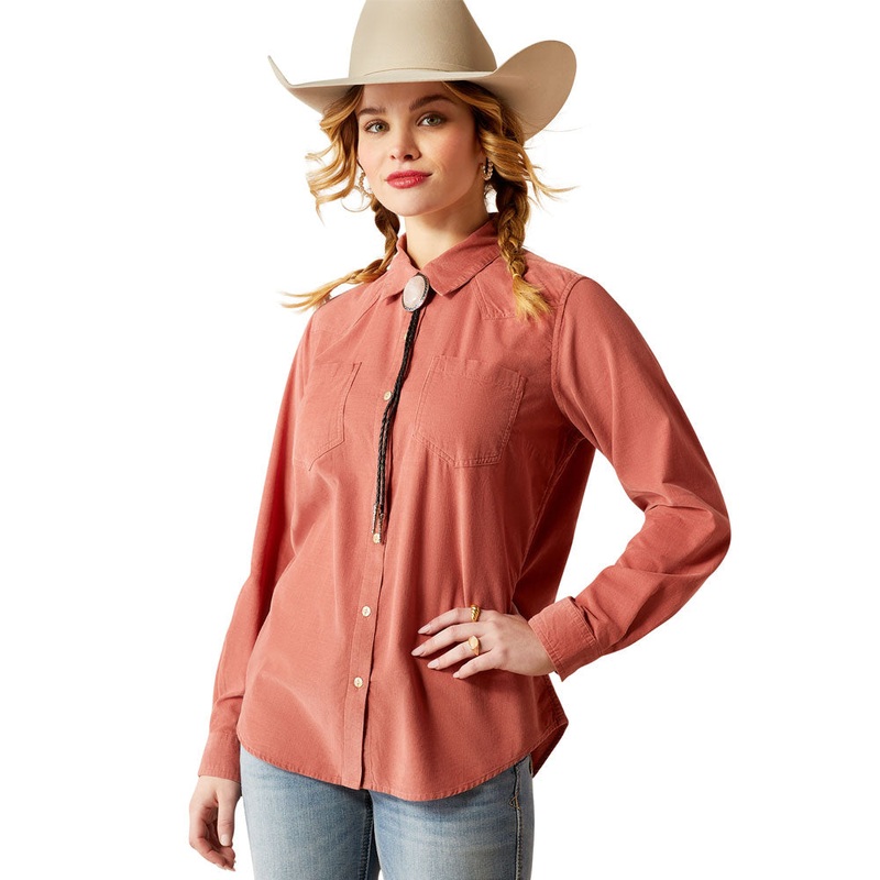 10053971 Ariat Women’s Billie Jean Corded Long Sleeve Shirt – Light Mahogany
