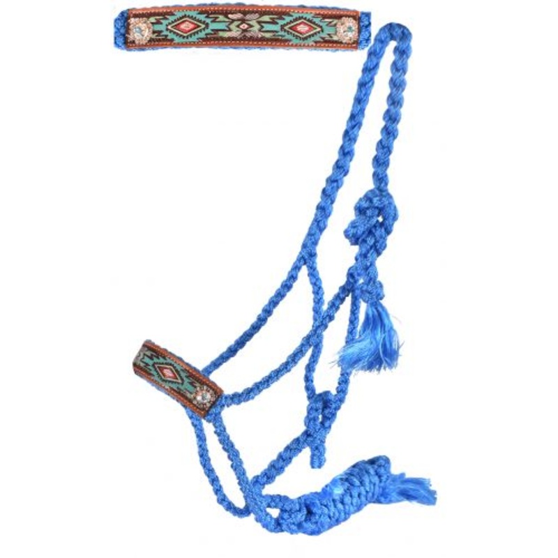 #722743: Showman Woven baby blue nylon mule tape halter with hand painted aztec noseband