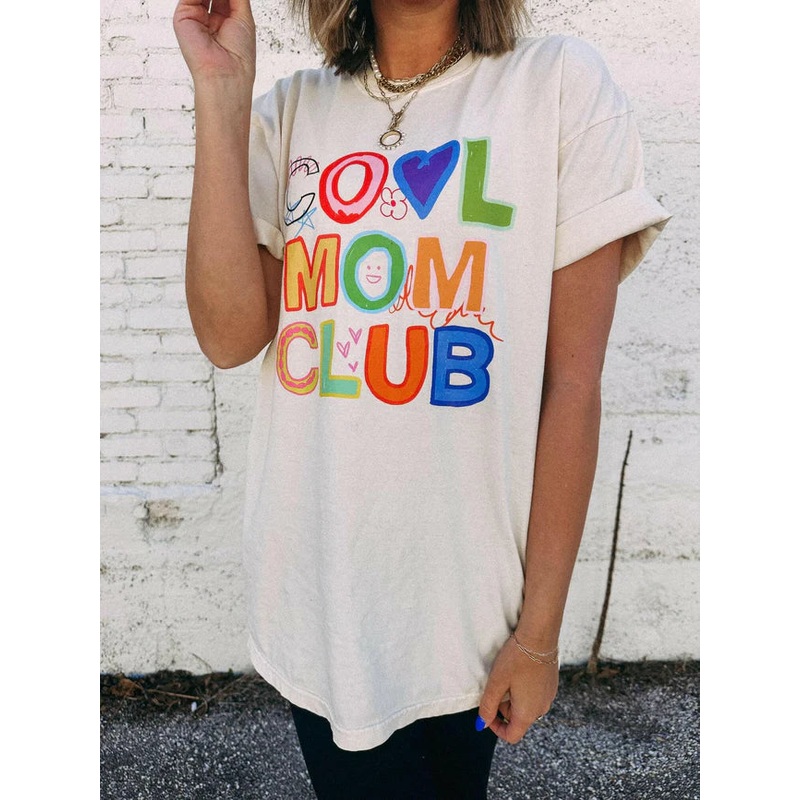 funky cool mom club graphic tee – ivory