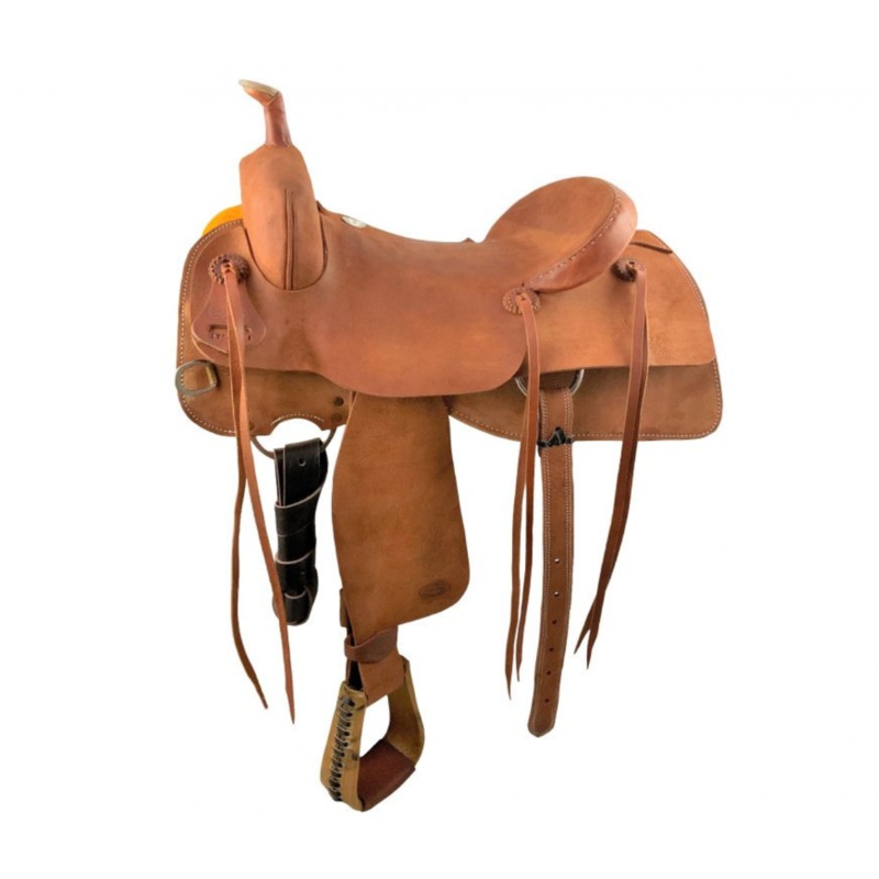 16″ Showman  Rough Out Oiled Hard seat ranch cutting saddle.