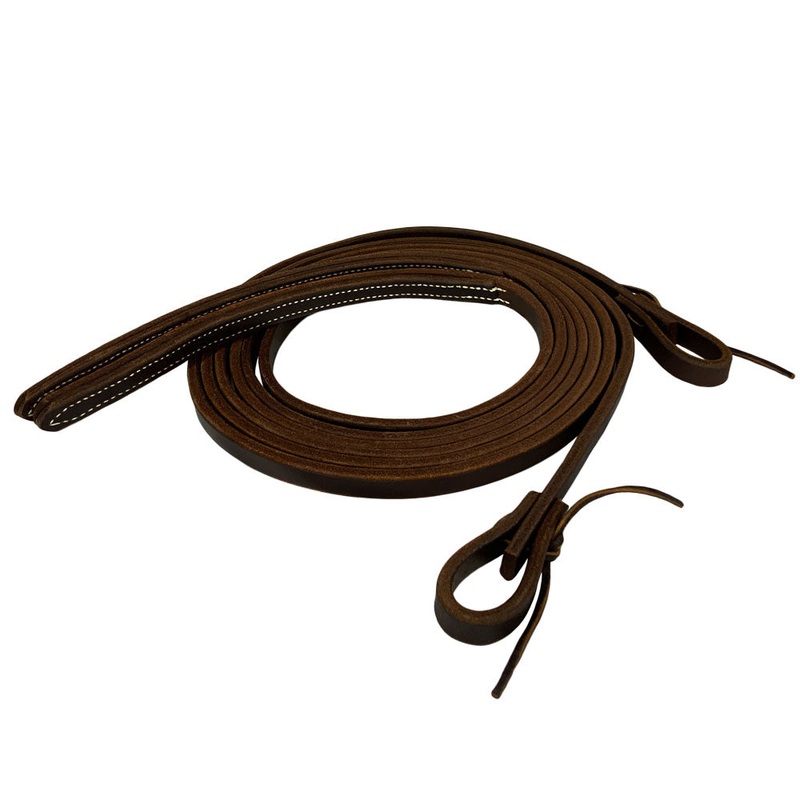 8′ x 58 Oiled Harness Leather Split Reins with Weighted Ends