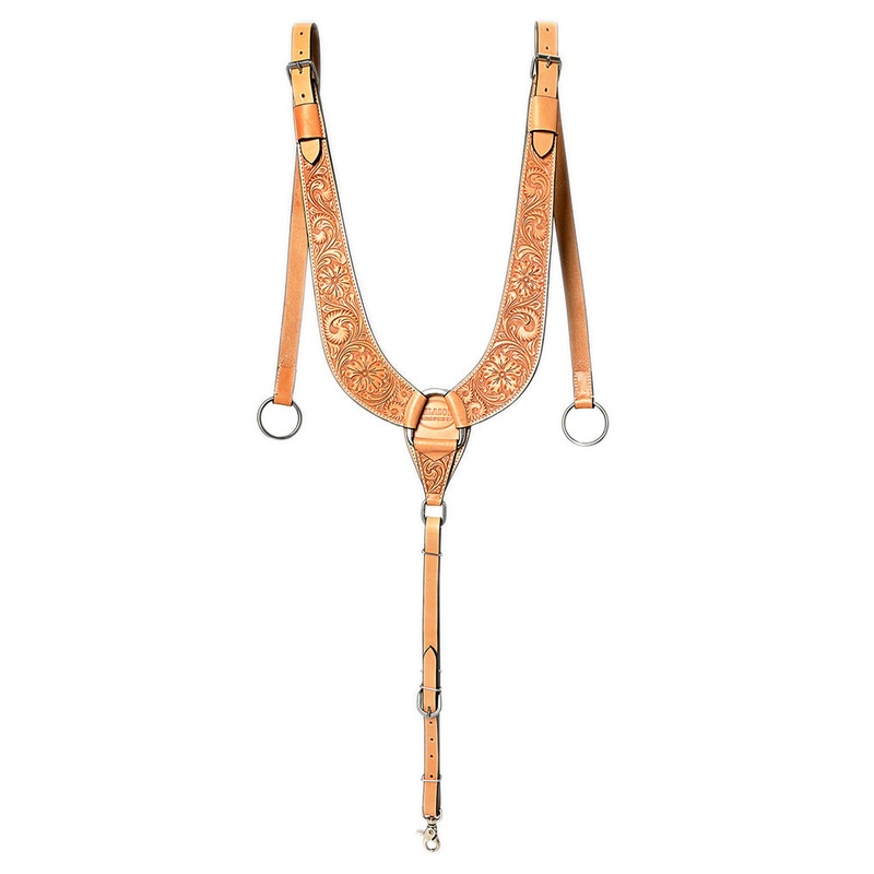 Hilason Western Horse Floral Hand Carved American Leather Breast Collar Oiled Tan