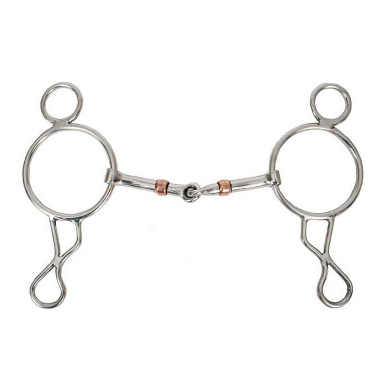 Showman stainless steel wonder gag bit with 5 copper roller snaffle mouth