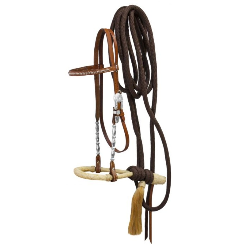 #12963: Showman  Show bosal headstall with nylon mecate reins