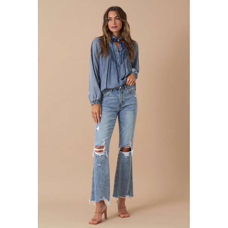 Mid Rise Crop Flare Denim