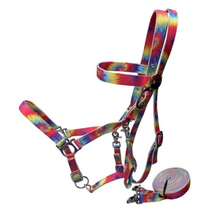 Showman  Multi Color Tie Dye Premium Nylon combination halter bridle with reins