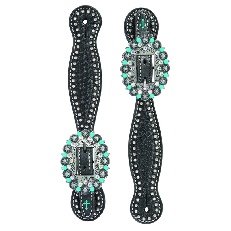 Weaver Turquoise Cross Turquoise Basketweave Ladies Spur Straps