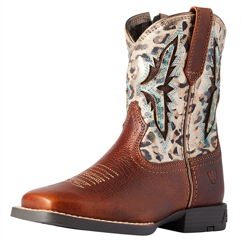 10040260 Ariat Children’s Koel Venttek Square Toe Western Boot – Spiced Cider / Metallic Leopard
