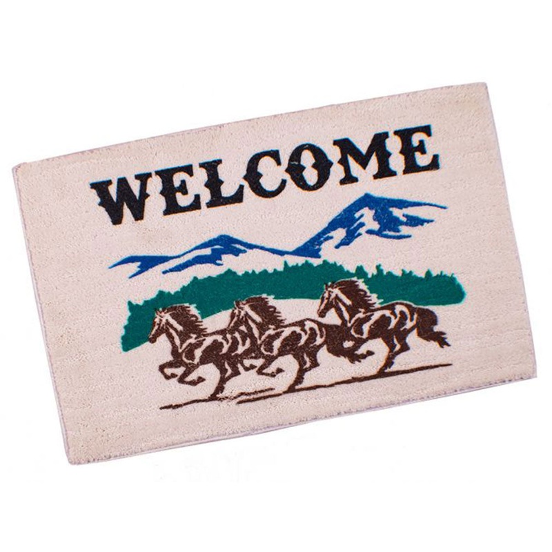 27 x 18 Welcome Running Horses in the Mountains floor mat