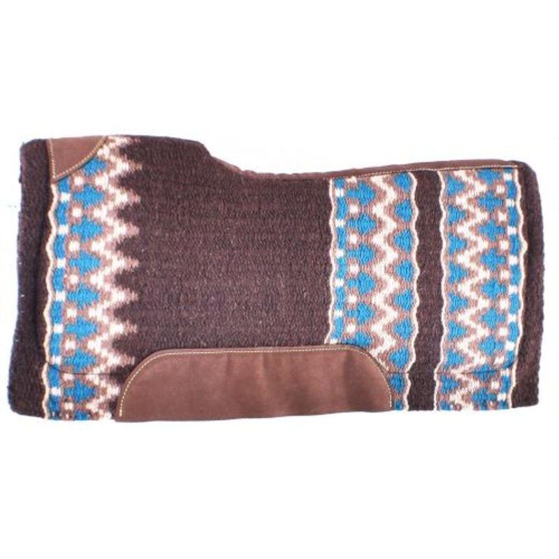 #4902: Showman 34″ x 36″ Brown, Cream, and Turquoise memory felt bottom saddle pad
