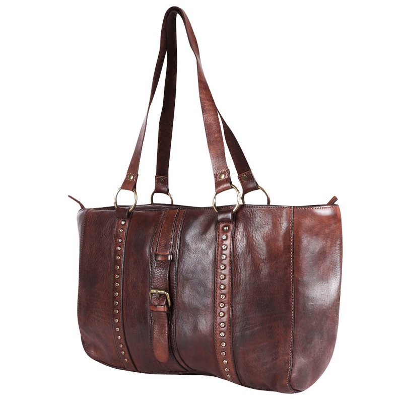 Spaghetti Western Swc186Brn Tote Vintage Handmade Drum Dyed Genuine European Cowhide Leather Women Bag WesternHandbagPurse