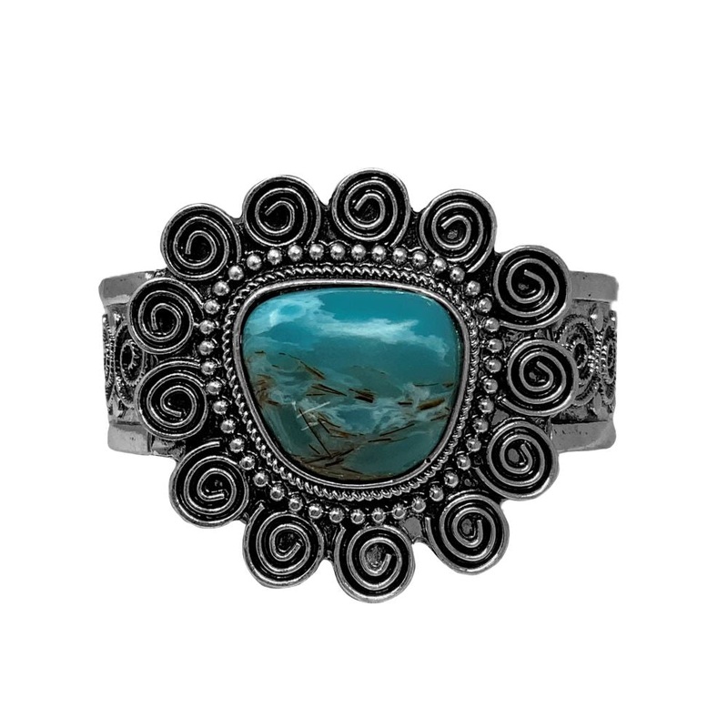 Western Swirl With Turquoise Stone Stretch Bracelet