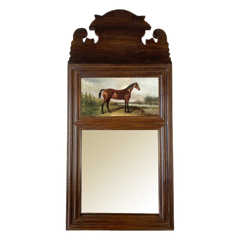 Wood Framed Mirror with Hunter Horse