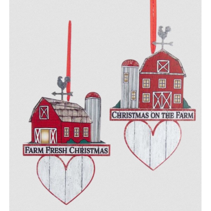 Wooden Barn with Heart Ornaments