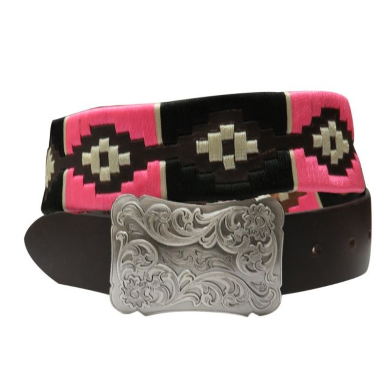 #176399: Showman Couture pink and creamwrap embroidered belt