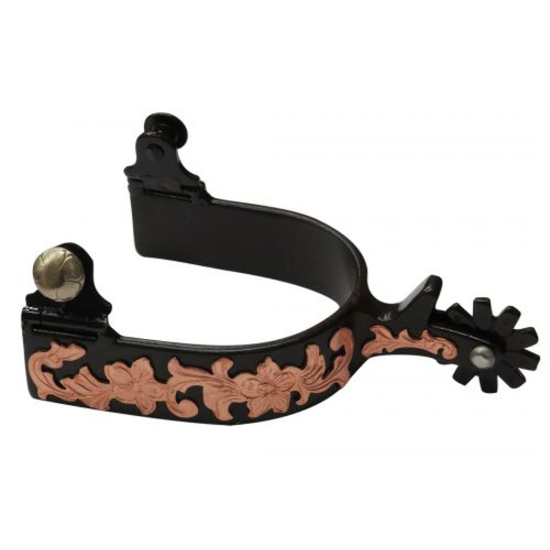 #258102U: Showman  Antique brown spur with rose gold engraved overlay
