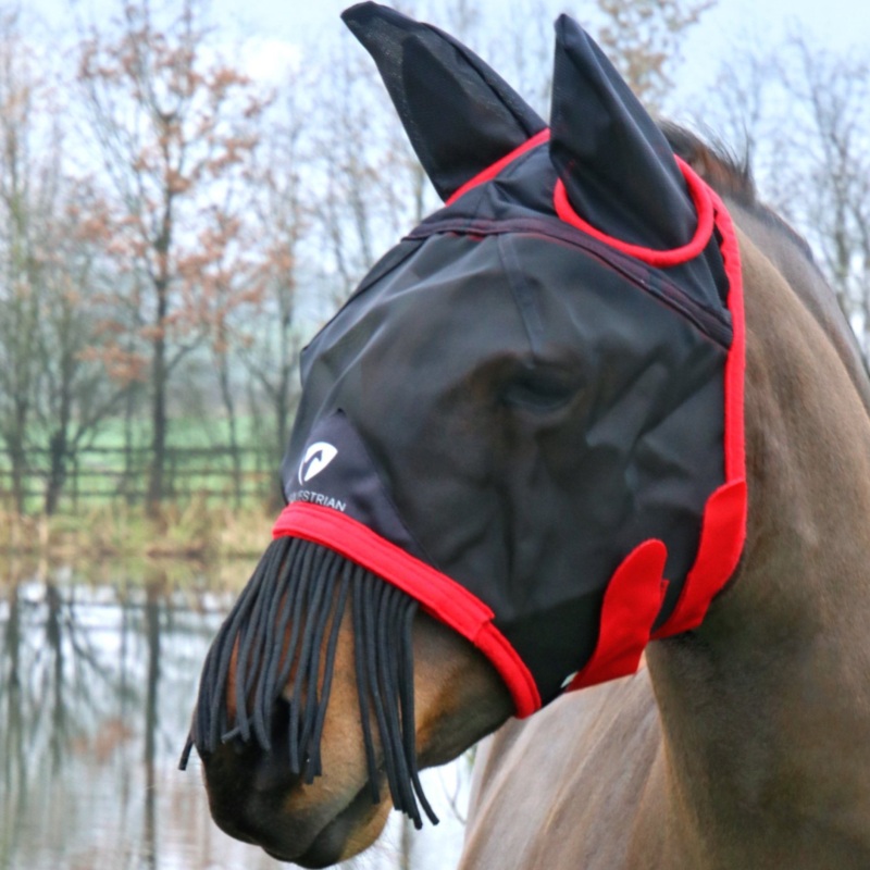 Hy Equestrian Mesh Half Mask With Ears and Fringe