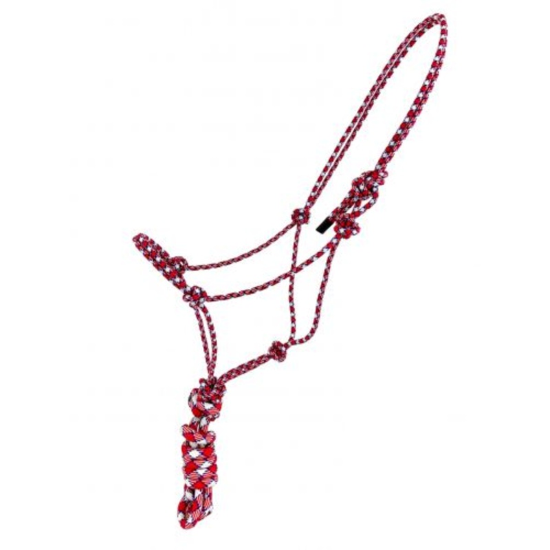 #4325: Horse size Red/White / Blue cowboy knot halter with matching removeable lead
