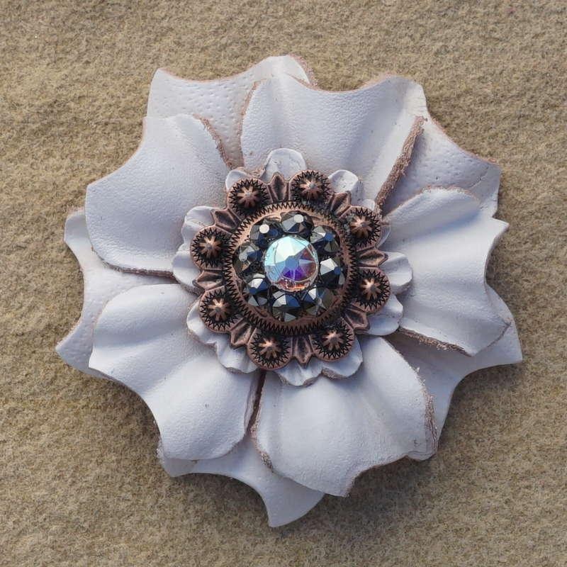 White Carnation Flower With Copper Jet and AB 1″ Concho